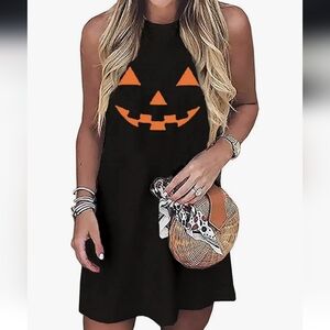 Women's Black Halloween Dress with Pumpkin Design EUC